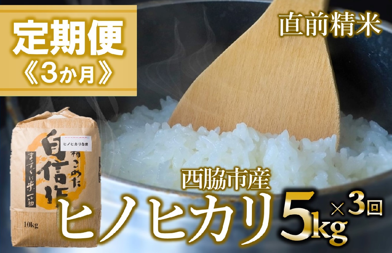 【定期便 3か月 ヒノヒカリ】白米5kg（3か月連続お届け） 2025年産　米 お米 米5㎏ お米5㎏ 兵庫県産 ひのひかり ヒノヒカリ 西脇市産 定期 連続 3回 3か月 2025年産 精米 便利 らくちん ラク