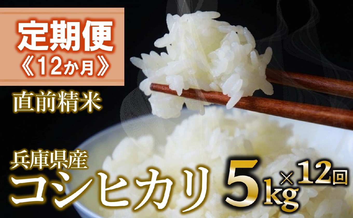 【定期便 12か月 コシヒカリ】白米5kg（12か月連続お届け） 2025年産 米 お米 米5㎏ お米5㎏ 兵庫県産 こしひかり コシヒカリ 西脇市産 定期 連続 12回 12か月 1年 年間 2025年産 精米 便利 らくちん ラク