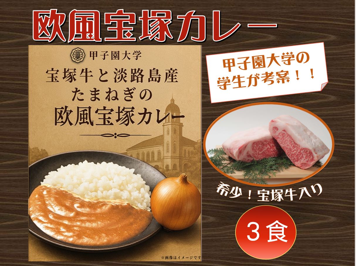 【甲子園大学・学生考案】宝塚牛と淡路島産玉ねぎの欧風宝塚カレー（3食セット）