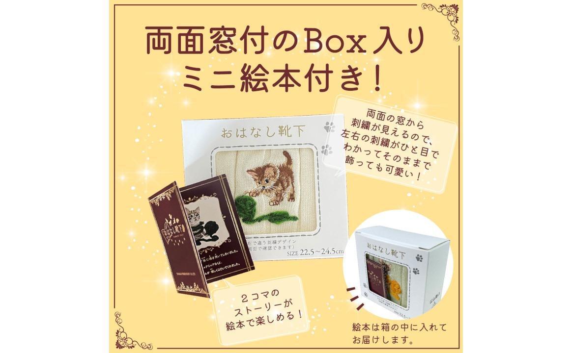 おはなし靴下 ギフトボックス 毛糸とネコ レディース アイボリー アイボリー