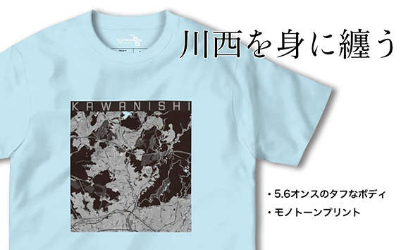 【川西】地図柄ヘビーウェイトTシャツ（ライトブルー）Lサイズ KWNN090