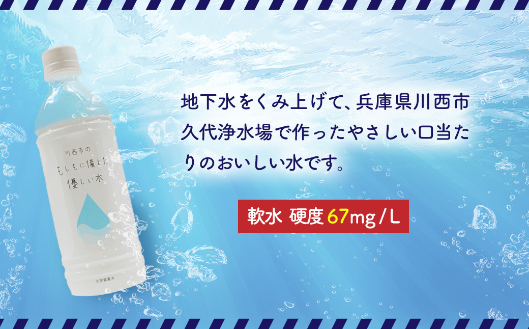 川西市のもしもに備えた優しい水ペットボトル1箱（500ml 24本入り） No.460 KWNCP001 ／ お水 やさしい 口当たり 飲料水 備蓄 災害 備え 兵庫県 特産品