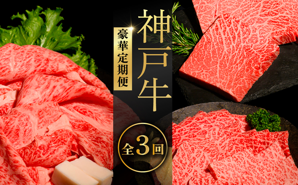 神戸牛ステーキ豪華定期便　全3回 ふるさと納税 牛肉 ブランド和牛 国産 和牛 神戸牛 神戸ビーフ 定期便 3回 ステーキ サーロイン モモ ヘレ 豪華 切り落とし もも 兵庫県 神戸 川西 川西市 KWNCI011