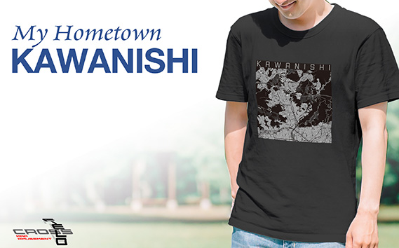 【川西】地図柄ヘビーウェイトTシャツ（スモーキーブラック）XLサイズ KWNN049