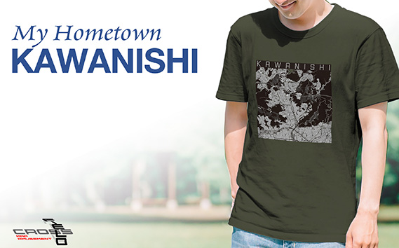 【川西】地図柄ヘビーウェイトTシャツ（ダークオリーブ）Lサイズ KWNN054