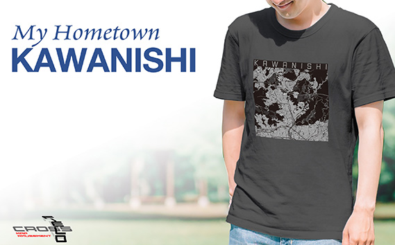 【川西】地図柄ヘビーウェイトTシャツ（チャコール）Mサイズ KWNN059