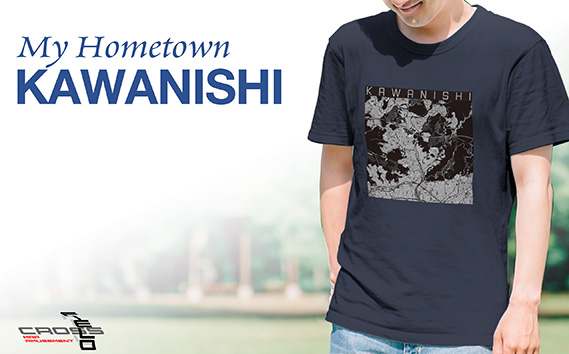 【川西】地図柄ヘビーウェイトTシャツ（ネイビー）2XLサイズ KWNN068