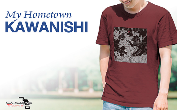 【川西】地図柄ヘビーウェイトTシャツ（バーガンディ）2XLサイズ KWNN074