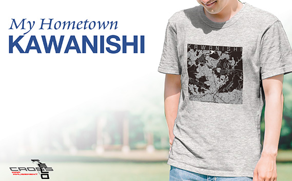 【川西】地図柄ヘビーウェイトTシャツ（ヘザーグレー）XLサイズ KWNN079