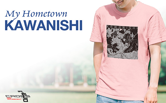 【川西】地図柄ヘビーウェイトTシャツ（ライトピンク）2XLサイズ KWNN086