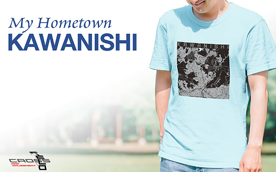 【川西】地図柄ヘビーウェイトTシャツ（ライトブルー）2XLサイズ KWNN092