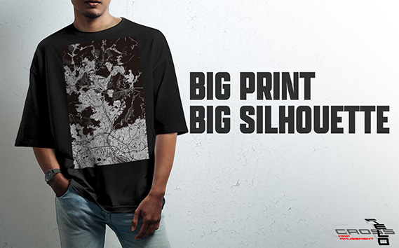 【川西】地図柄ビッグシルエットTシャツ（ブラック）Sサイズ KWNN106