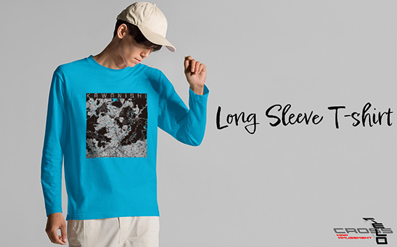 【川西】地図柄ロングスリーブTシャツ（ターコイズ）Lサイズ KWNN120