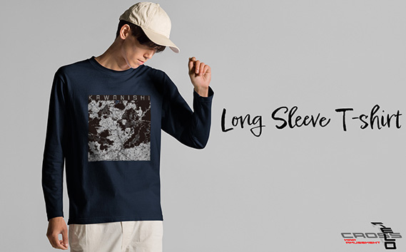 【川西】地図柄ロングスリーブTシャツ（ネイビー）Lサイズ KWNN124