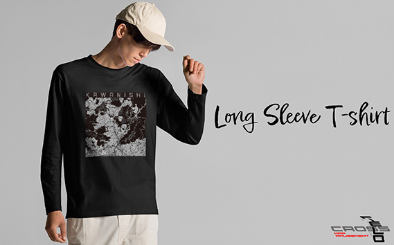 【川西】地図柄ロングスリーブTシャツ（ブラック）Lサイズ KWNN128