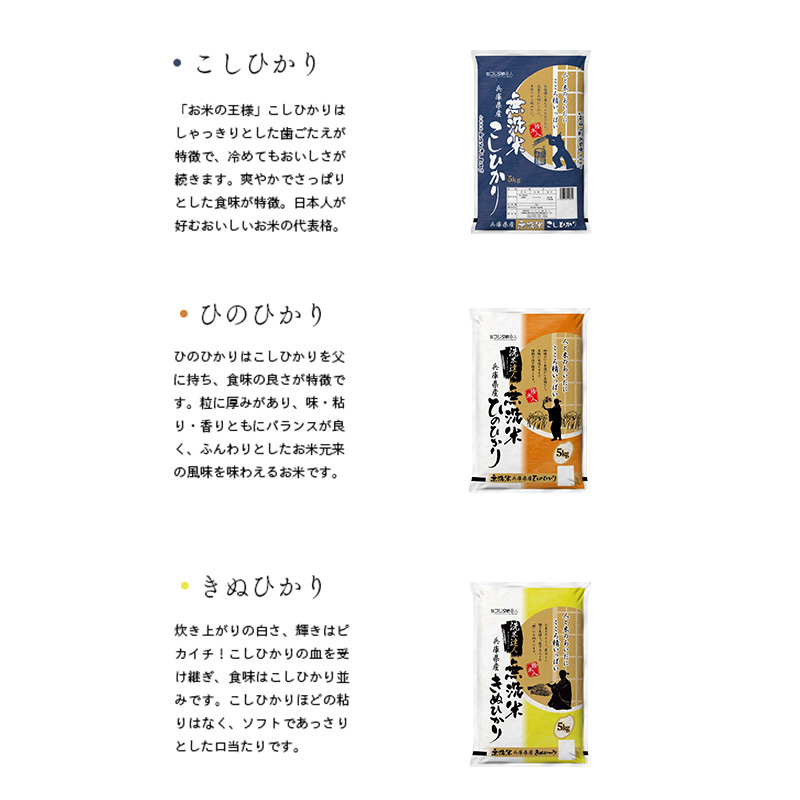 【6ヵ月連続お届け】精米人一押し！兵庫県産無洗米5kg×1袋 食べ比べ 定期便 お米 コシヒカリ ヒノヒカリ キヌヒカリ ６ヶ月 ６回