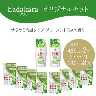 hadakara ( ハダカラ ) オリジナルセット サラサラタイプ《本体×2本、つめかえ用×8袋》[ ライオン LION ボディソープ ] 石鹸 液体せっけん ボディーソープ 保湿成分