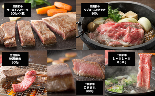 【6ヶ月連続定期便】三田産黒毛和牛 三田和牛　サーロインステーキ200g×4枚　ヒレステーキ150g×4　リブロースすきやき800g　特選焼肉800g　こまぎれ800g　しゃぶしゃぶ800g　和牛 牛肉 ブランド牛 肉 ギフト お祝い 兵庫県 三田市 [3d28bae130010]