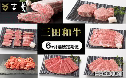 【6ヶ月連続定期便】三田産黒毛和牛 三田和牛　サーロインステーキ200g×4枚　ヒレステーキ150g×4　リブロースすきやき800g　特選焼肉800g　こまぎれ800g　しゃぶしゃぶ800g　和牛 牛肉 ブランド牛 肉 ギフト お祝い 兵庫県 三田市 [3d28bae130010]