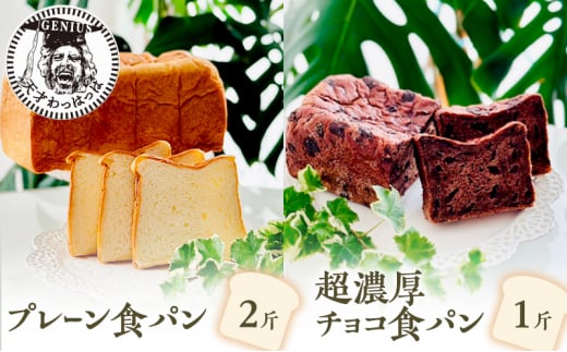 【ふるさと納税】 プレーン 食パン 2斤 ＆ 超濃厚 チョコ 食パン 1斤 パン ぱん 食パン ブレッド おいしい 朝食 朝ごはん 朝  数量限定 訳あり ふるさと納税 ふるさと 人気 おすすめ 送料無料 兵庫県 三田市 [3d28bae530016]