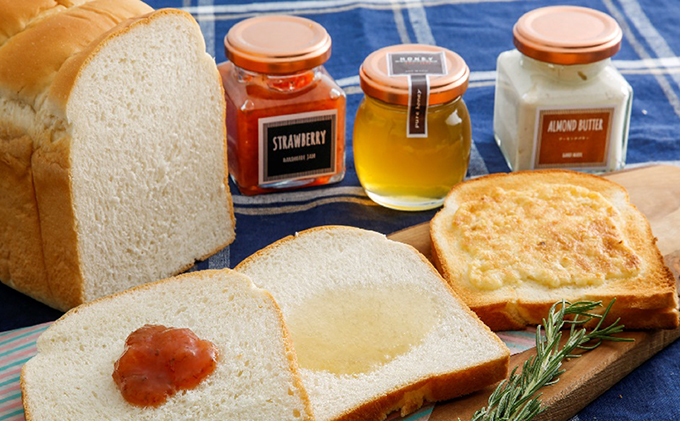 季節のジャム、百花はちみつ、アーモンドバターよくばり3点セットwithはりまる食パン