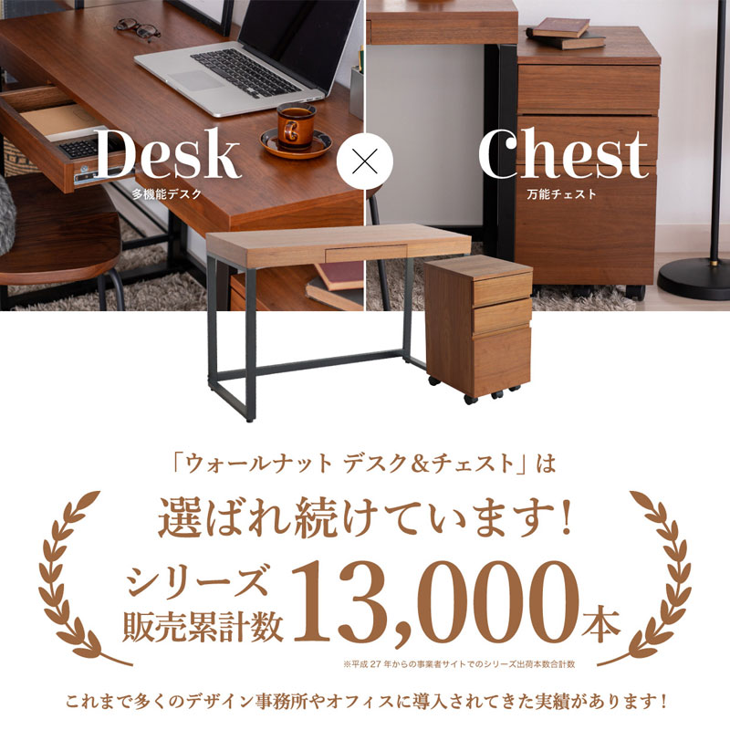 ウォールナットデスクセット 引き出し付き チェスト付き 