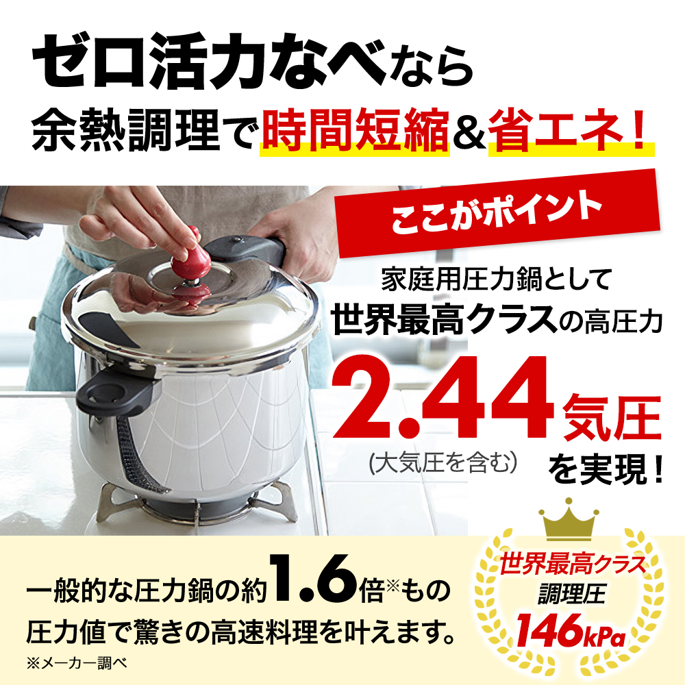 圧力鍋 日本製 ガス・IH対応 [ ゼロ活力なべ Lスリム・4.0L ] 