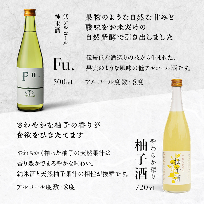 純米酒 低 アルコール 酒 飲み比べ セット Fu. + 柚子酒 詰め