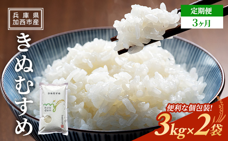 【令和6年産新米予約受付】 定期便 きぬむすめ 3kg×2袋 3ヶ