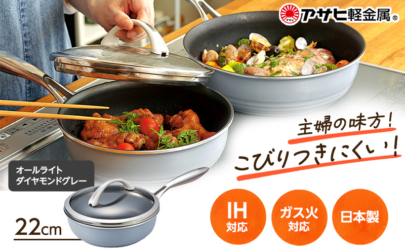 フライパン 深型 ガラス蓋付き [ オールライト 22cm・ダイヤ