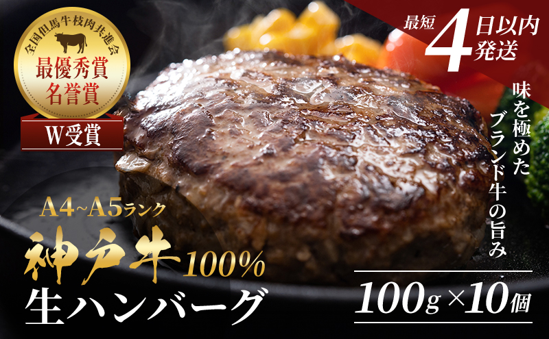 神戸牛 ハンバーグ 100g×10個 神戸ビーフ 国産 普段使い 肉 牛肉 セット 冷凍 小分け 帝神志方