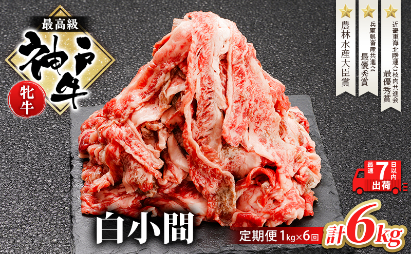 神戸ビーフ 神戸牛 牝 6か月連続 1kg 1000g 計6kg お届け 定期便