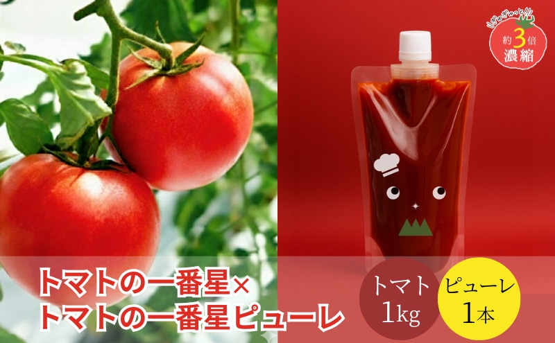 トマト 1kg+トマトの一番星ピューレ 380g×1本セット 兵庫県産