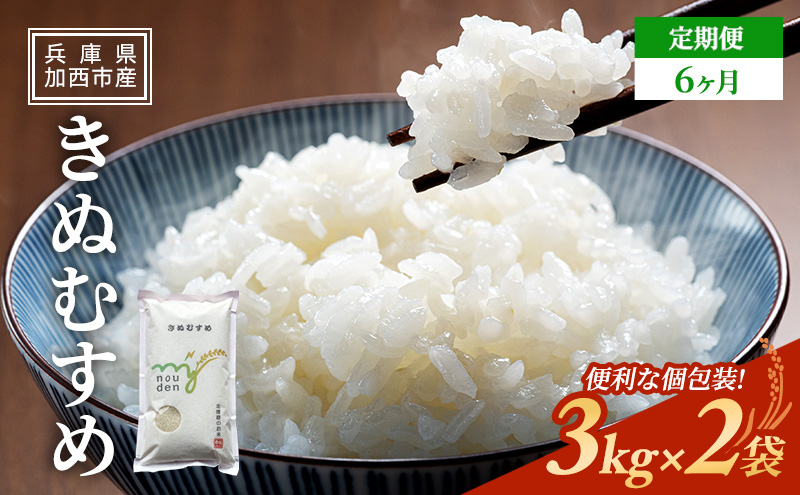 【令和6年産新米予約受付】 定期便 きぬむすめ 3kg×2袋 6ヶ