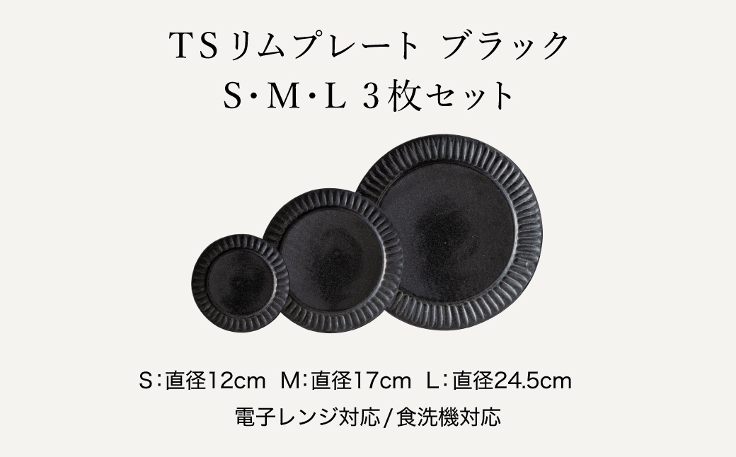 TANBASTYLE リムプレートセット（黒）） S・M・L 3枚セット 日本六古窯 丹波焼 立杭焼 人気食器 ワンプレート 大皿 パスタ皿 カレー皿 オムライス パスタプレート 高級 レストランの食器 ホテル食器 おしゃれ おすすめ シンプル 電子レンジ対応 食洗器対応 丹波スタイル