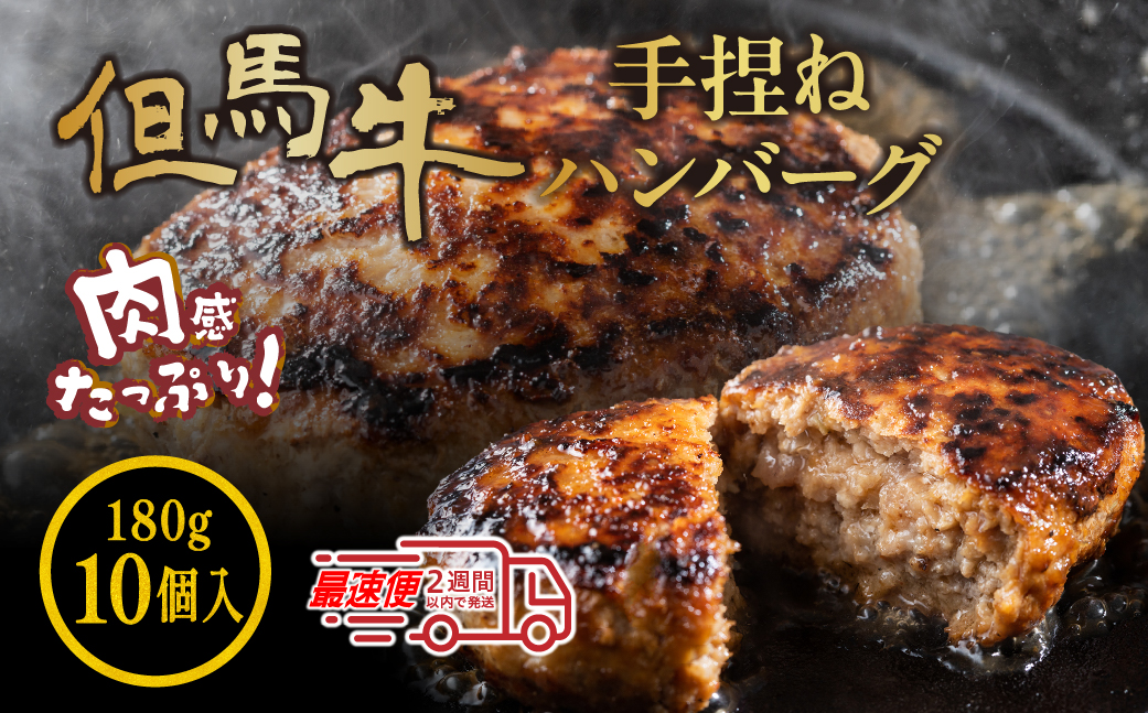 但馬牛使用　合挽 自家製ハンバーグ  デミグラスソース付き 180g×10個 小分け 加熱前 未加熱
