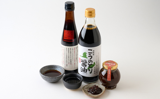 こうのとり醤油と割烹大浜のポン酢と朝倉さんしょ　山椒味噌(赤味噌)のセット