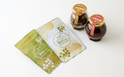 朝倉さんしょを満喫するフルコレクション　山椒味噌(赤味噌)と山椒佃煮と粉山椒(パウダーとあらびき)