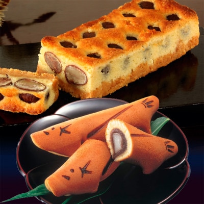 【銘菓撰B】こだわりの素材で作り上げる登録商標「鮎のささやき」と極上栗ケーキ「栗宝寿」の詰合せ