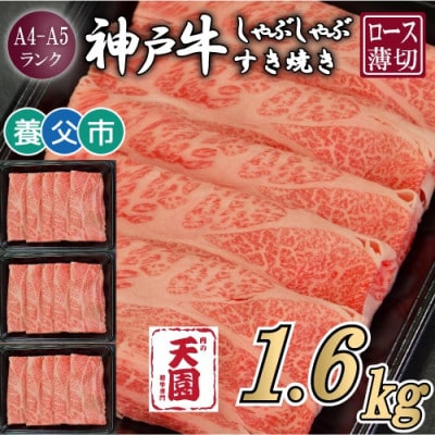 【ふるさと納税】【肉の天園】神戸牛 霜降り ロース(肩ロース)しゃぶしゃぶすき焼き1600g【配送不可地域：離島】