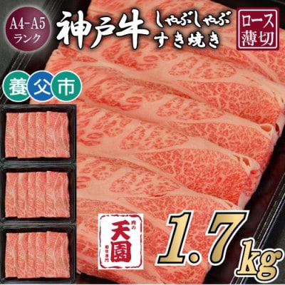 【ふるさと納税】【肉の天園】神戸牛 霜降り ロース(肩ロース)しゃぶしゃぶすき焼き1700g【配送不可地域：離島】