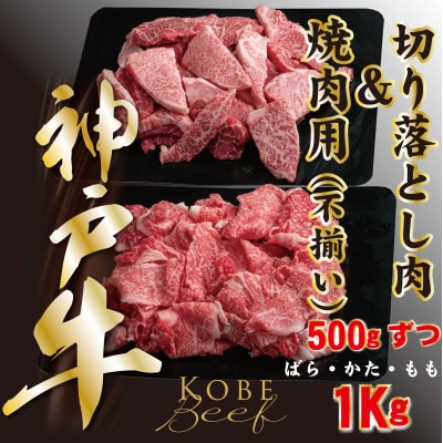 神戸ビーフ　切り落とし肉500g、切り落としカルビ500g　計1000g　YBSY2【配送不可地域：離島】