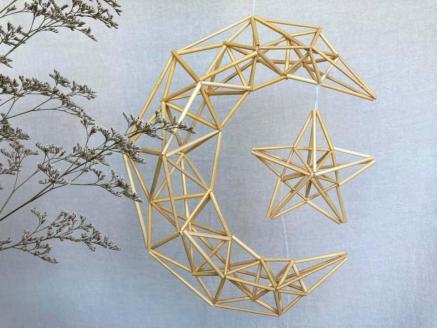 幻想的で美しい癒しのインテリア 【Papilio】光のモビール「ヒンメリ」　月と星