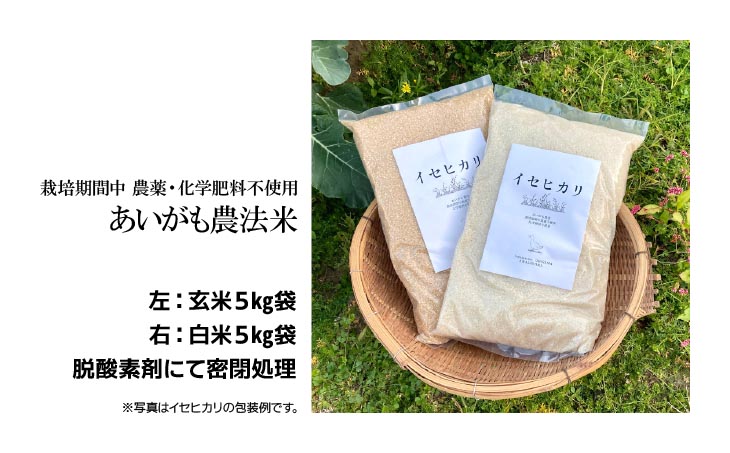 令和7年産　コシヒカリ５Kg＋イセヒカリ5Kg　玄米　栽培期間中農薬不使用　あいがも農法米