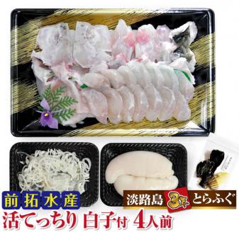 【冷蔵配送】淡路島3年とらふぐ（活てっちり／白子付4人前）◆配送12月1日～2月28日