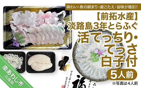 【冷蔵配送】淡路島3年とらふぐ（活てっちり・てっさ／白子付5人前）◆配送12月1日～2月28日