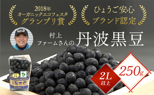 村上ファームさんの丹波黒豆250g(2L以上)村上ファーム 丹波黒大豆 丹波黒豆 丹波黒 黒豆 黒大豆 大豆 ダイズ 黒ダイズ クロマメ くろまめ 大粒 有機JAS認証 無農薬栽培 煮豆 おせち おせち料理 お正月 正月料理 兵庫県 朝来市 AS1AB3