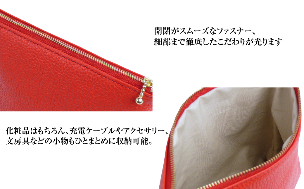 シュリンク革製コスメポーチ（レッド）
