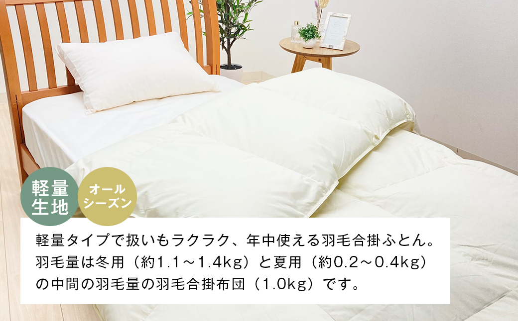 羽毛ふとん 日本製 1.0kg入 エクセルゴールド 軽量生地 ムジ 
