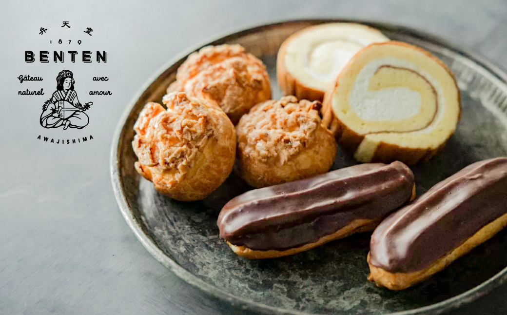 弁天堂人気のスイーツセット　クッキーシュー・エクレア